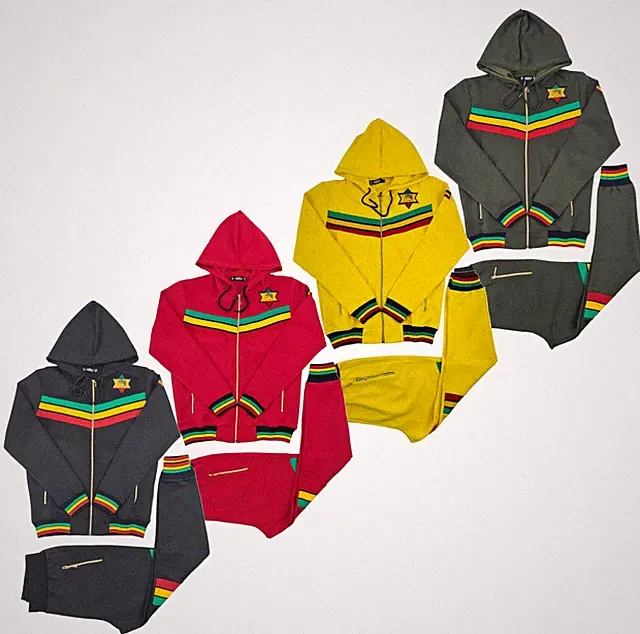 Time Is Money Rasta Stripe Herren Trainingsanzug Set Hoodie & Jogger