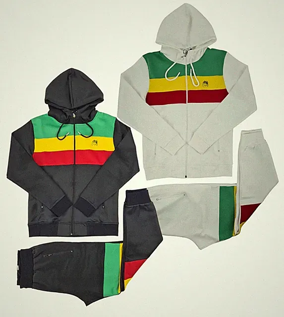 Time Is Money Rasta Tracksuit Herren Full Zip Hoodie Joggers Set Schwarz/Weiß