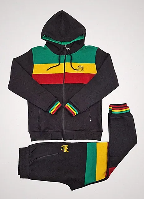 Time Is Money Rasta Tracksuit Herren Hoodie Jogger Set Schwarz