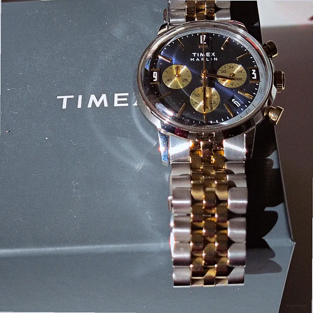 Timex Marlin Herren Quarz Chronograph Edelstahl bicolor blau Box