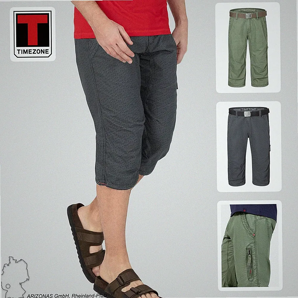 Timezone Feine Herren Caprihose mit Gürtel 3/4 Chino mit Muster und Seitentasche