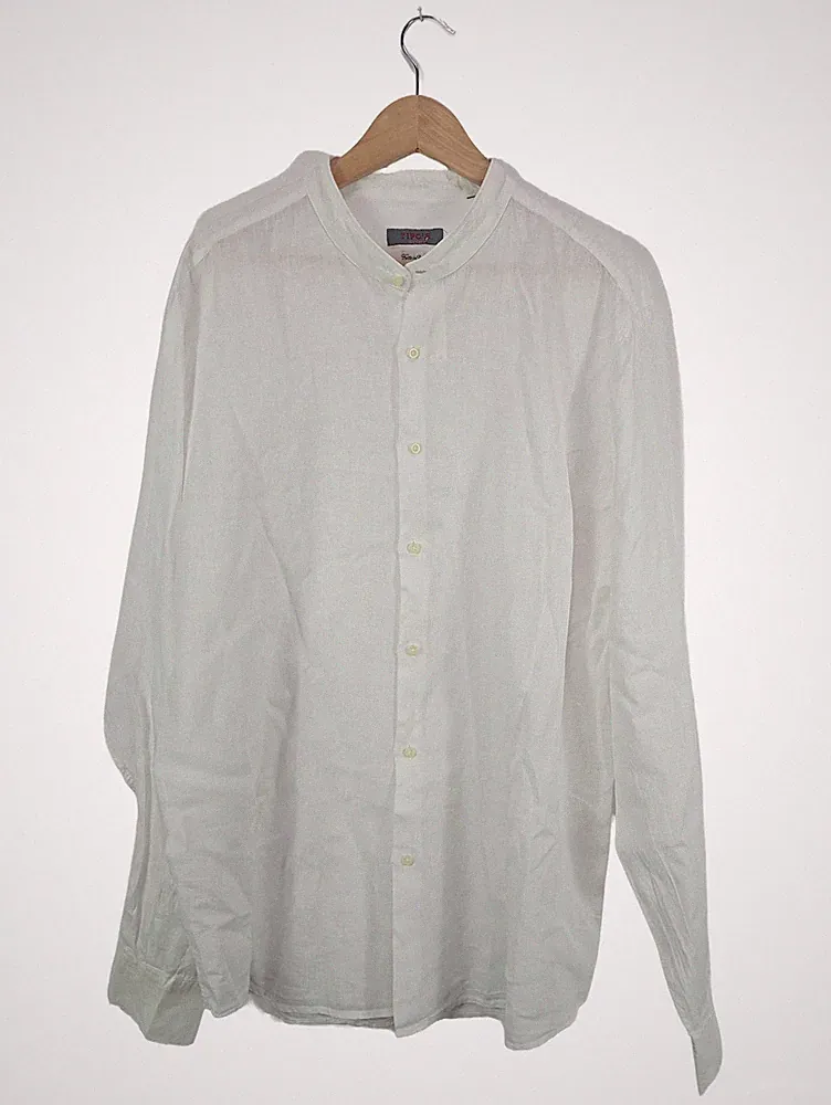 TIPO'S Herren Leinenhemd Stehkragen Langarm Weiß Slim Fit XXL