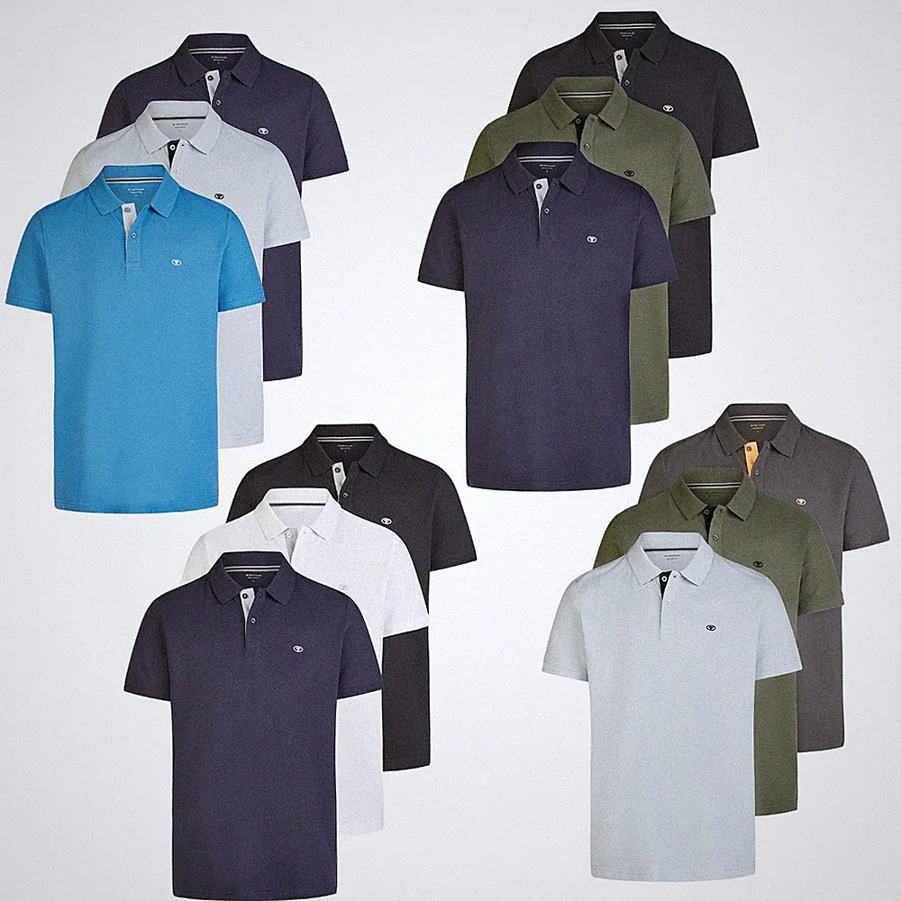 Tom Tailor Poloshirt Herren Kurzarm Baumwolle Regular Fit 3er Set-Pack Shirt