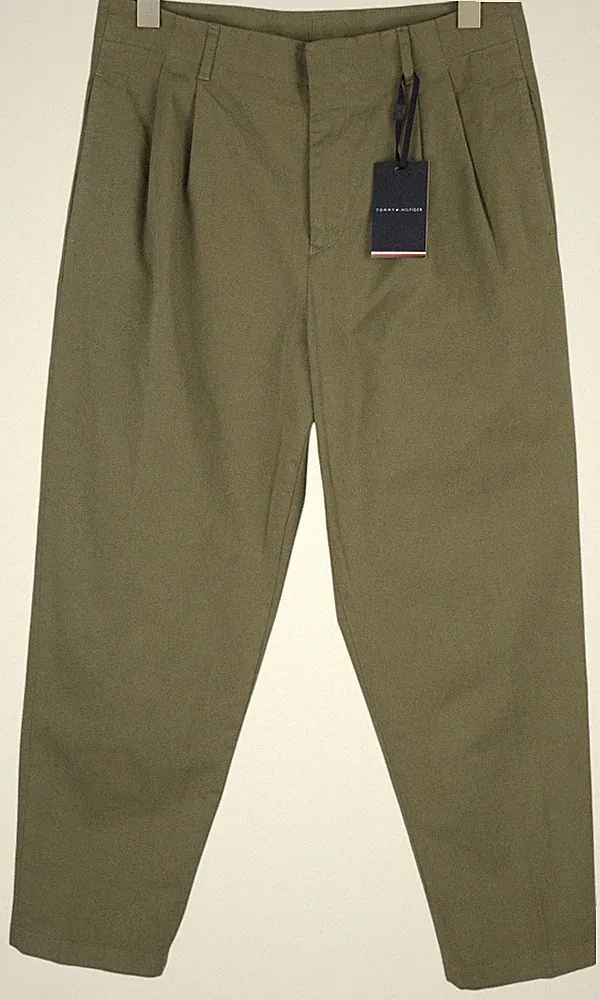 TOMMY HILFIGER Army Stretch Twill Herren Chino Hose W32 Khaki Bügelfalte Zip