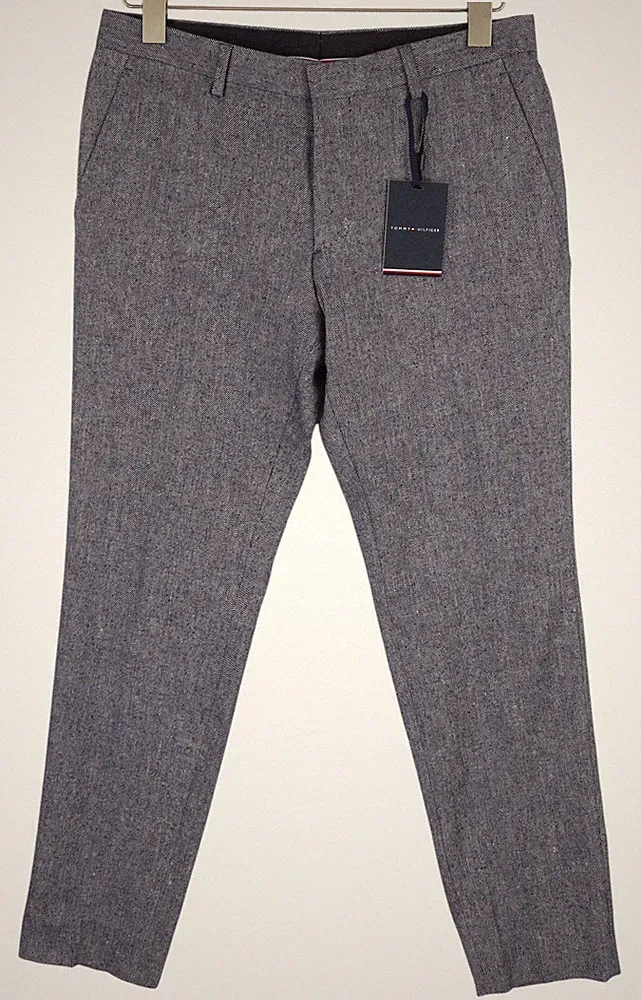 Tommy Hilfiger Herren Hose W31 Blau Mischung Line Wolle Seide Slim Fit Zip