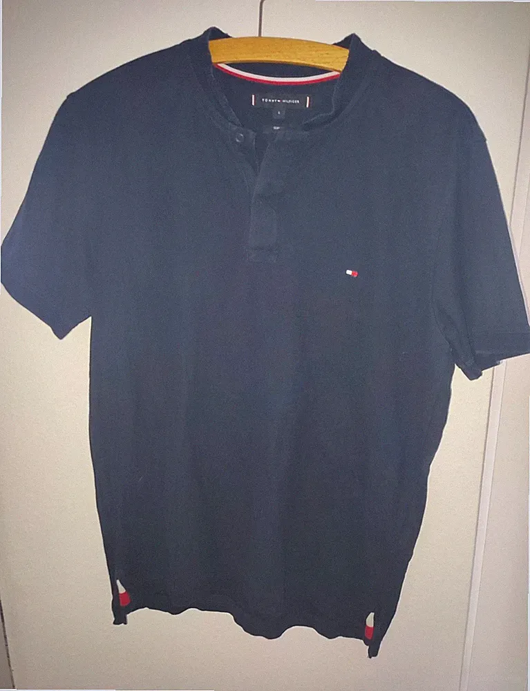 Tommy Hilfiger Herren Polo Slim Fit L Schwarz Kurzarm Kragen Knopf Logo