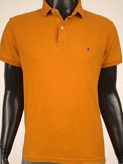 Tommy Hilfiger Herren Poloshirt L Orange Regular Fit Baumwolle Piqué Logo...