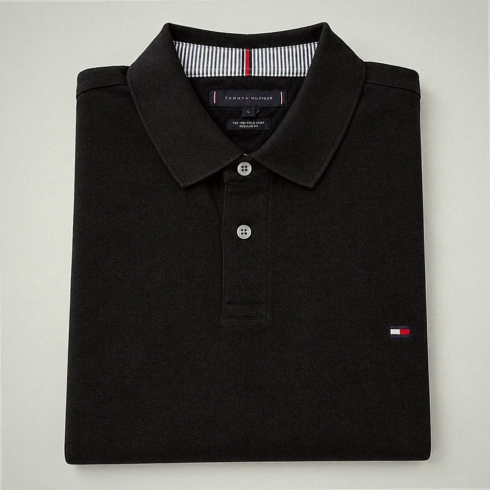 Tommy Hilfiger Herren Poloshirt Schwarz Regular Fit Gr. L Neu