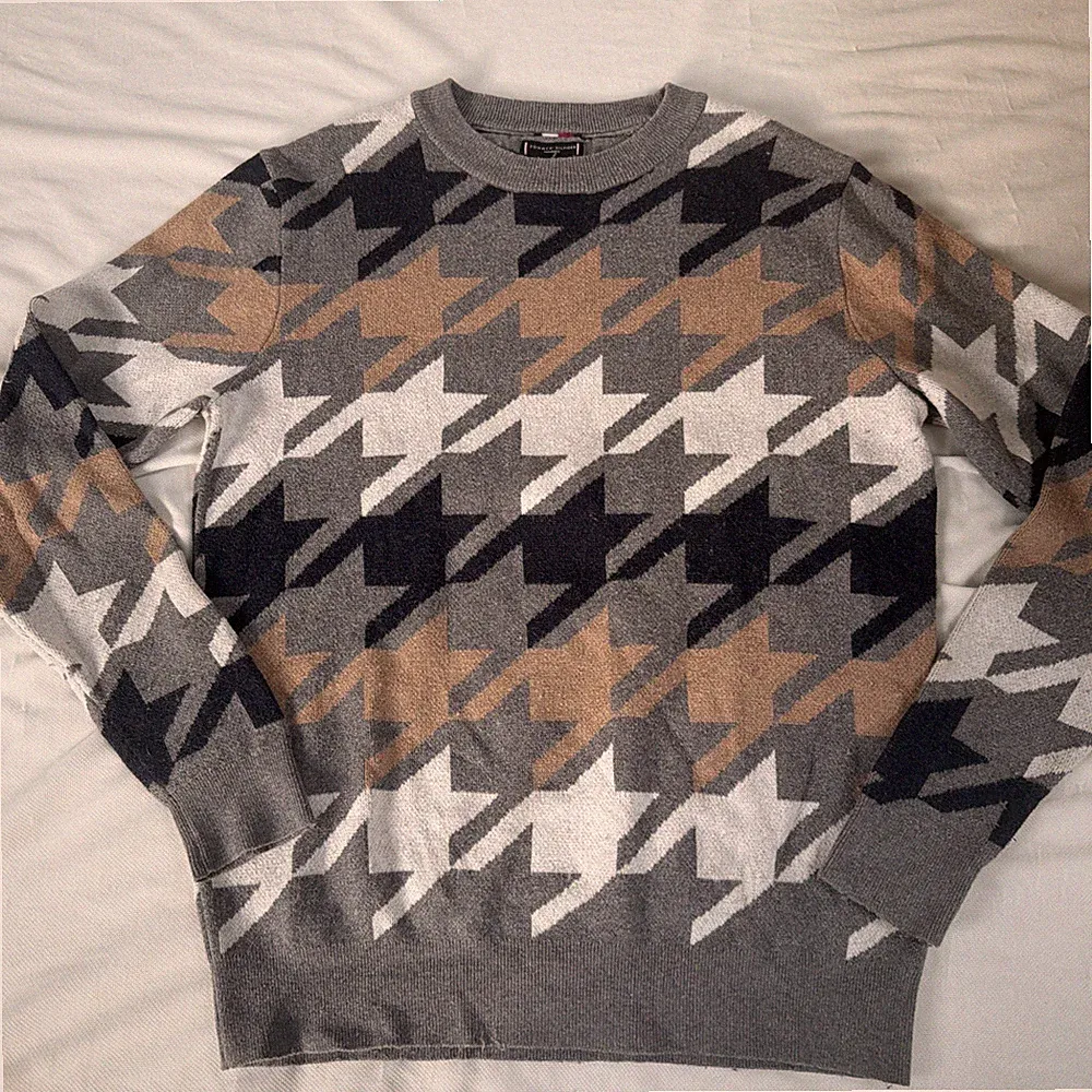Tommy Hilfiger Herren Pullover Sweater Größe L Cotton Wool Grau Gemustert