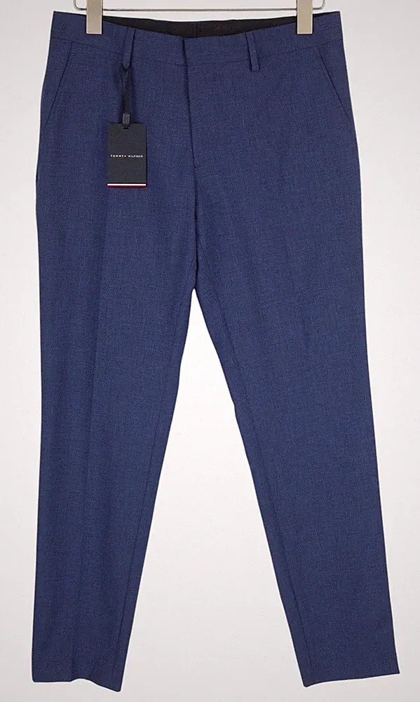 TOMMY HILFIGER Micro Structure Herren Hose W31 Blau THFlex Slim Fit Wolle