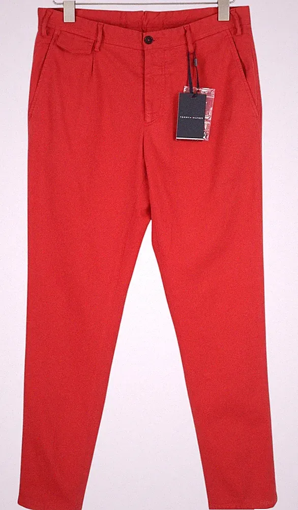TOMMY HILFIGER Twill Stretch Herren Chino W32 Slim Fit Zip Rot