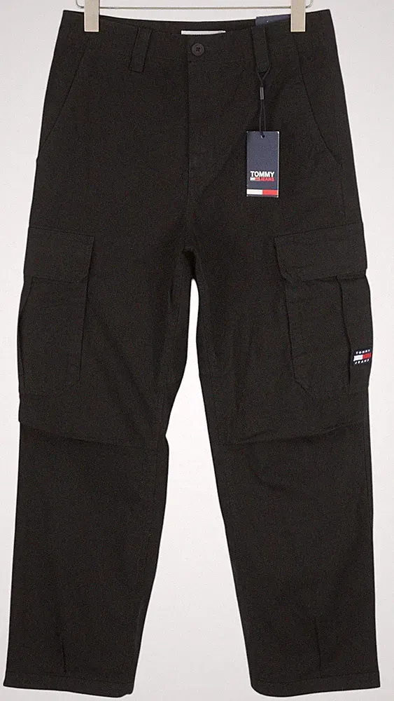Tommy Jeans Aiden Baggy Cargo Herren Hose W30/L32 Schwarz Mit Taschen