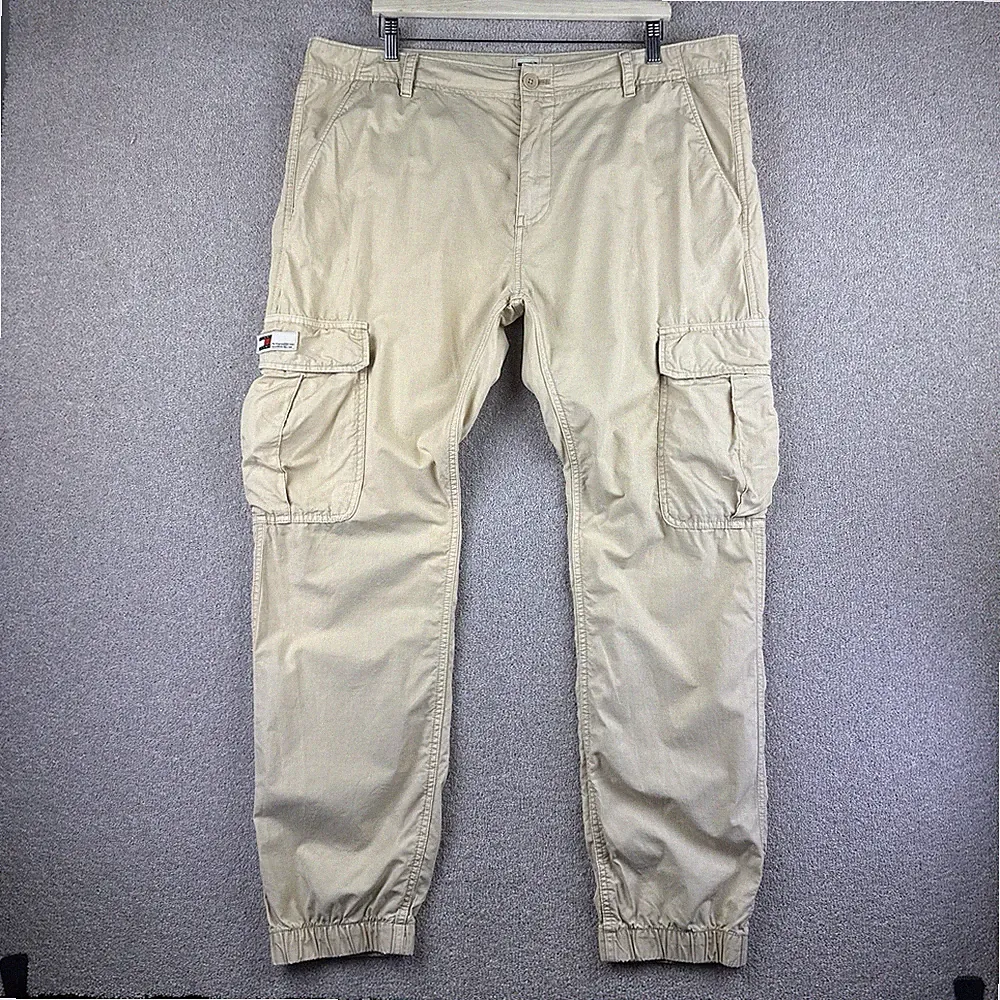Tommy Jeans Cargo Hose Herren W38 L32 Beige Ripstop Baumwolle Utility Jogger
