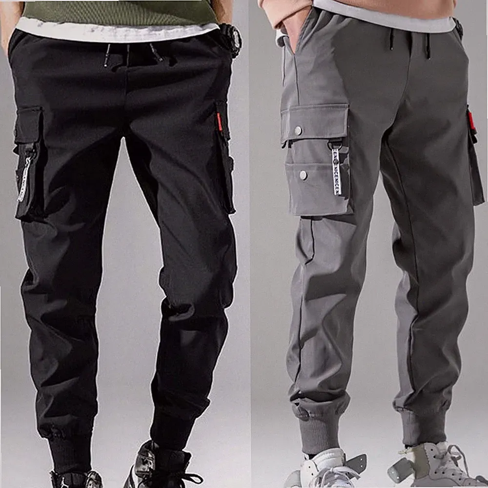 Trendige einfarbige Herren Jogginghose mit Cargotaschen für Hip Hop Look