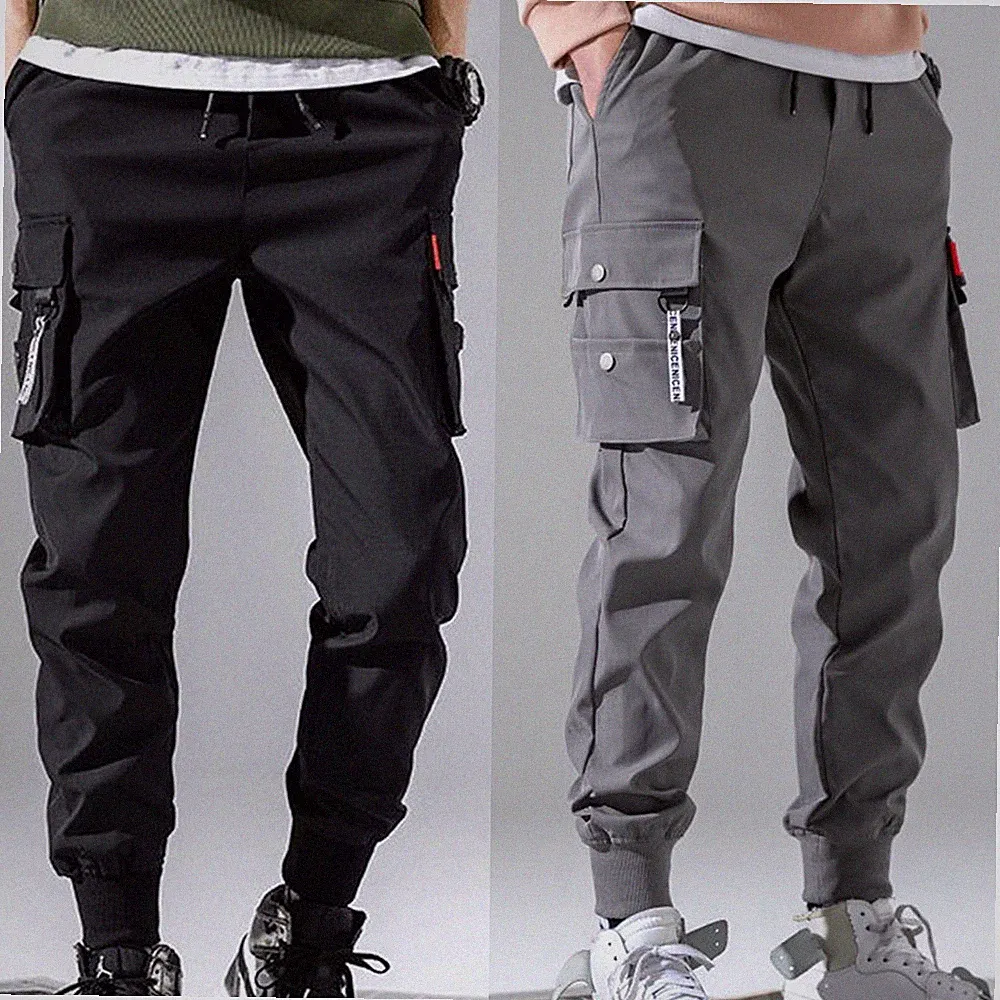 Trendige Herren Cargohose solide Skinny Fit Jogginghose mit mehreren