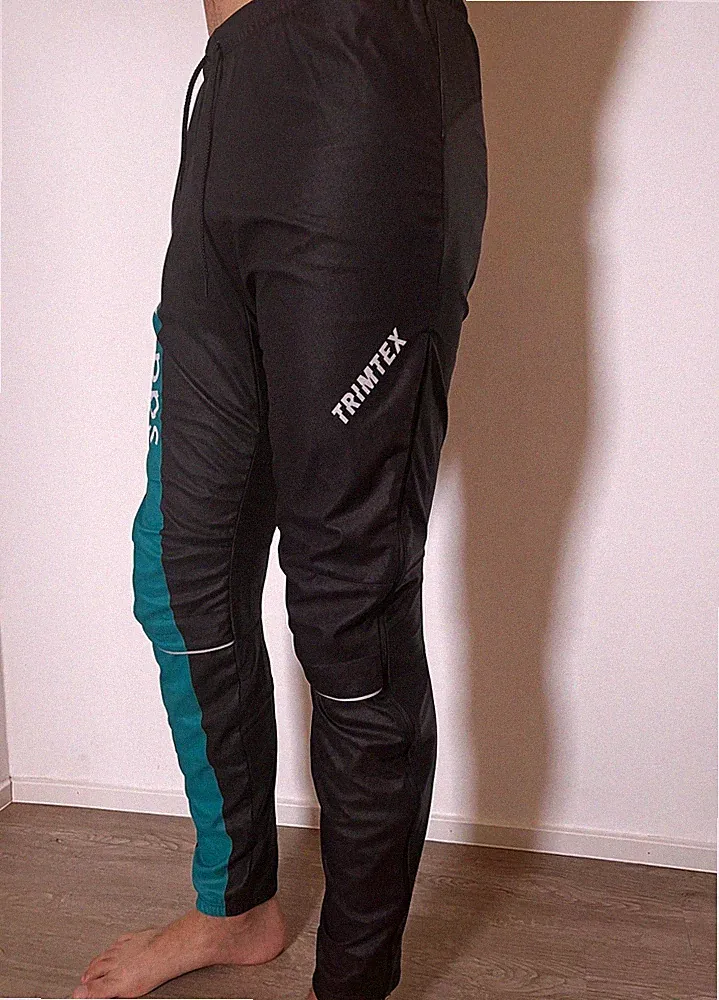 Trimtex Running Training Pants Men L Black Blue Reflective Zip Leg Nordic
