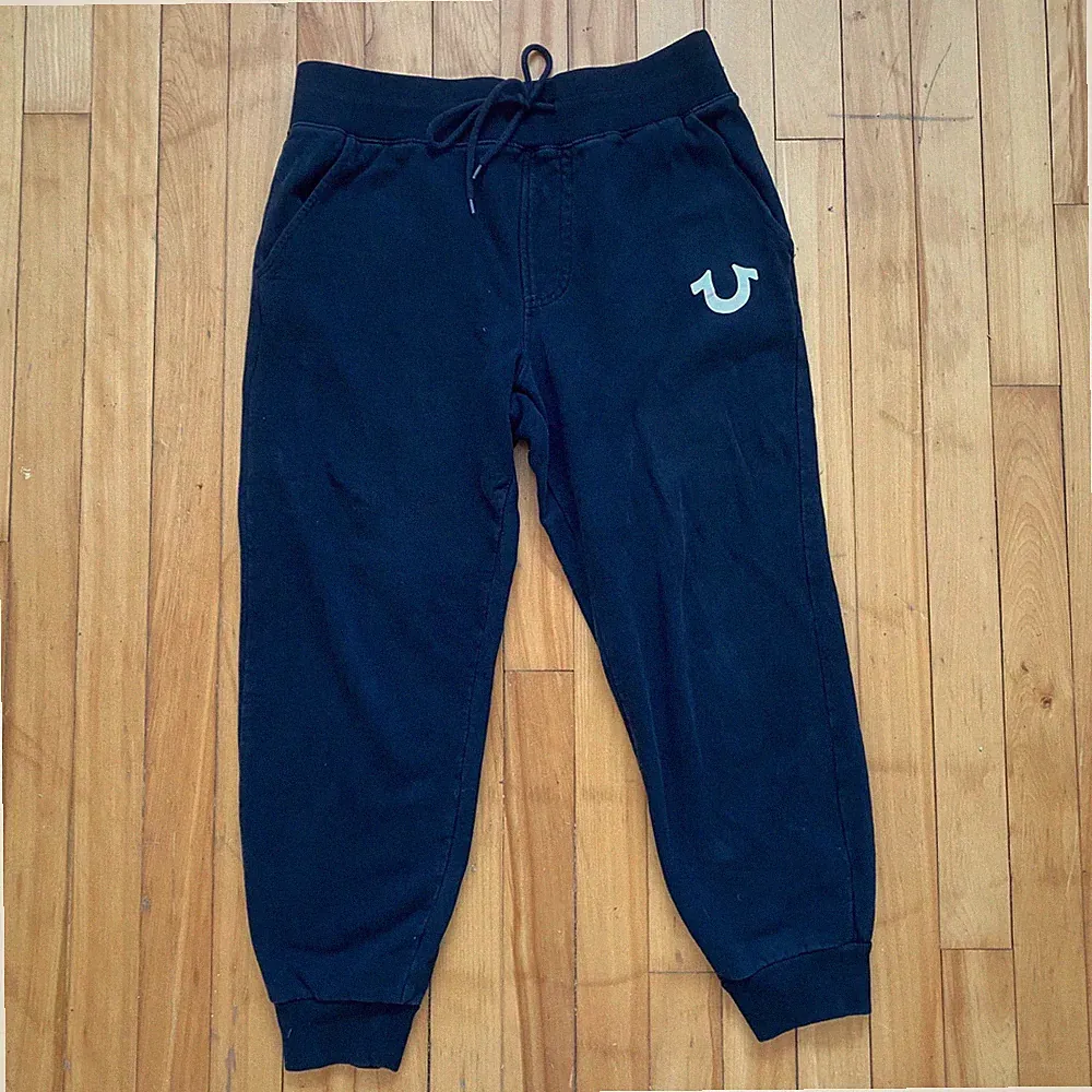 True Religion Black Jogger Sweatpants Horseshoe Logo Mens Size Small