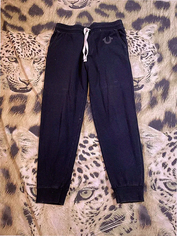 True Religion Herren Schwarz Jogginghose Schwarz M Distressed Faded 90s Y2K R...