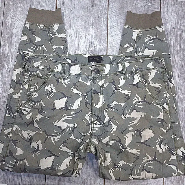 True Religion Jogger Pants Mens 38 Green Camo Runner Stretch Ribbed Streetwear