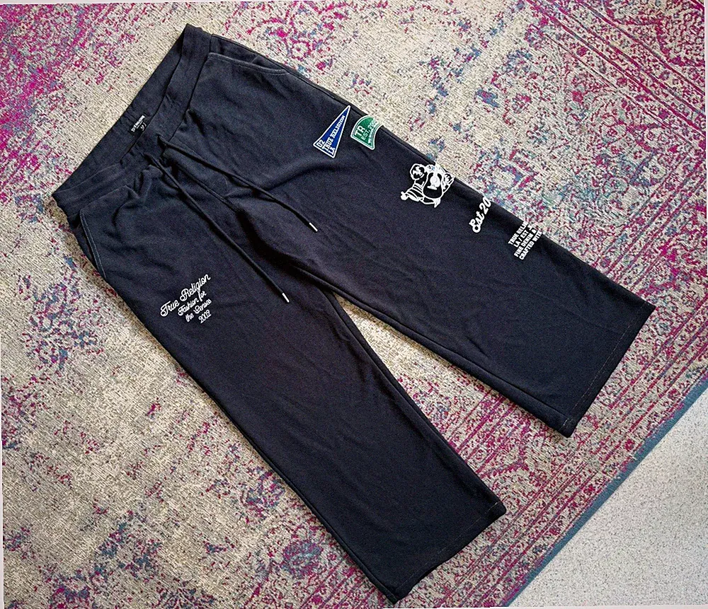 True Religion Reverse Terry Baggy Sweatpants Black Size L Wide Leg