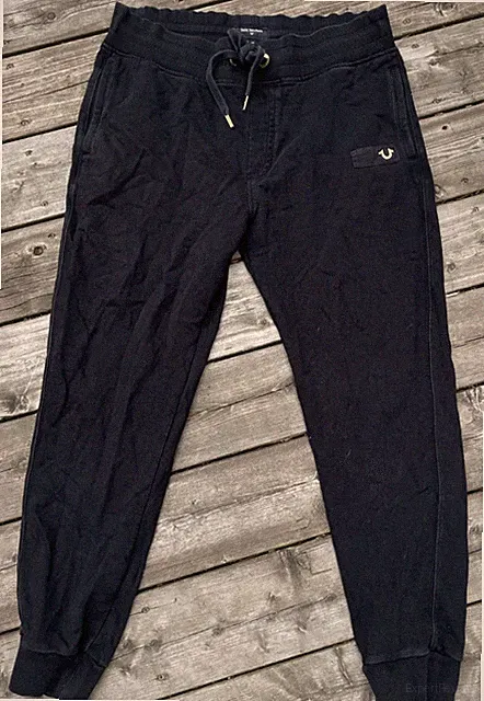 True Religion Sweatpants Black Jogger Tapered Cuffs Logo Men's Size Large
