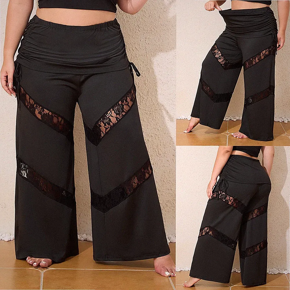 Übergröße Damen Spitze Palazzo Hose Weites Bein Hose Freizeithose Jogginghose DE