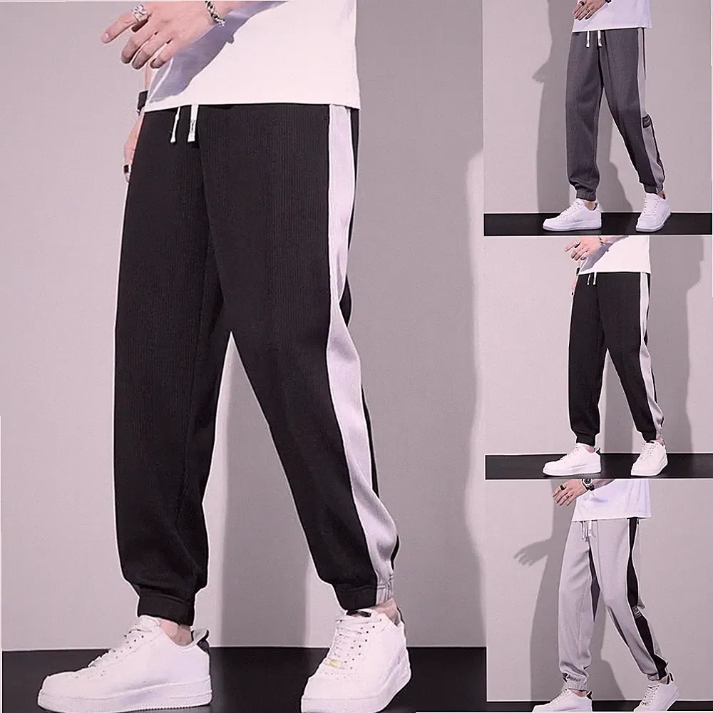 Übergröße Herren Jogginghose Slim Fit Patchwork Design Bündchen Hose M-5XL