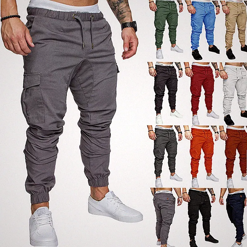 UK Herren Elastischer Bund Cargo Combat Arbeitshose Jogginghose Tasche Bündchen Hose
