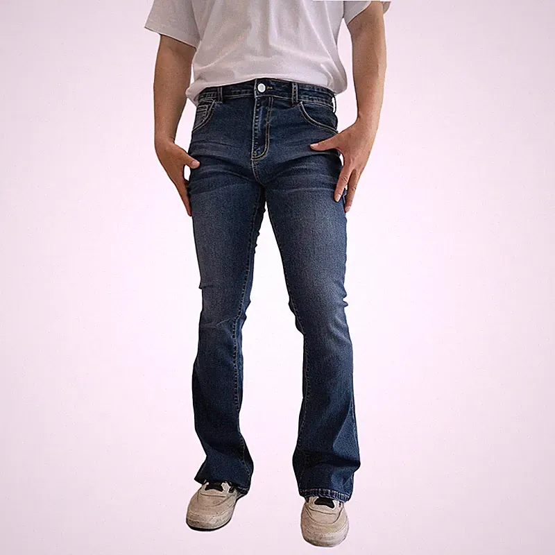 UK Herren Stretch Denim Glocke Unten Palazzo Hose Ausgestellt Bootcut Jeanshose
