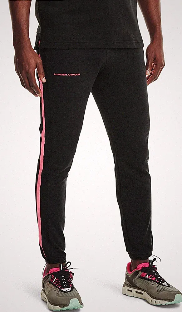 Under Armour HERREN Ua Rivale Terry Amp Jogginghose Schwarz Rosa Bequem BNWT