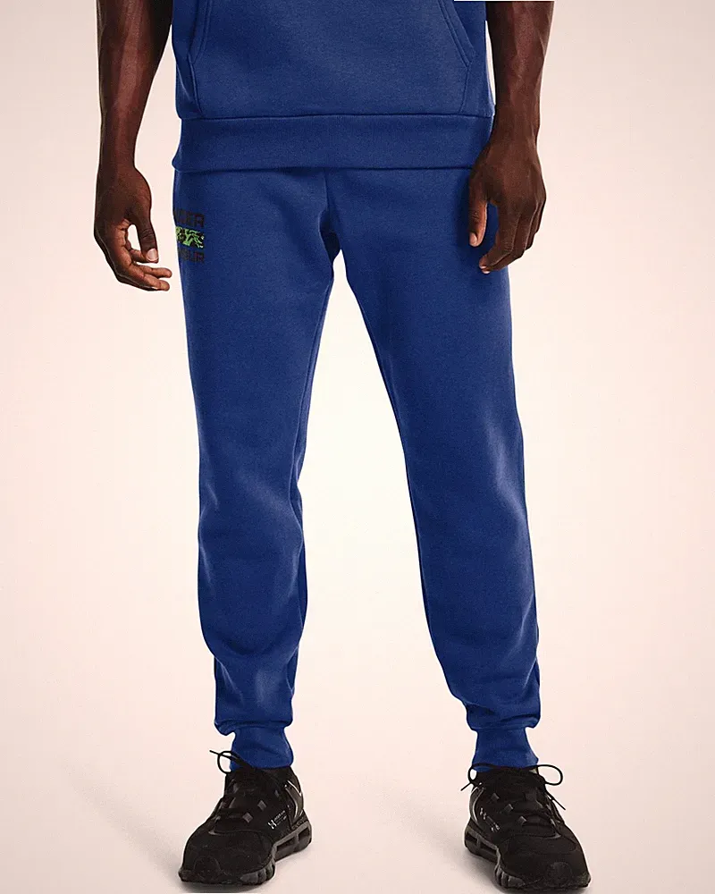 Under Armour HERREN Ua Rivale Vlies Unterschrift Jogginghose Blau Fitness BNWT