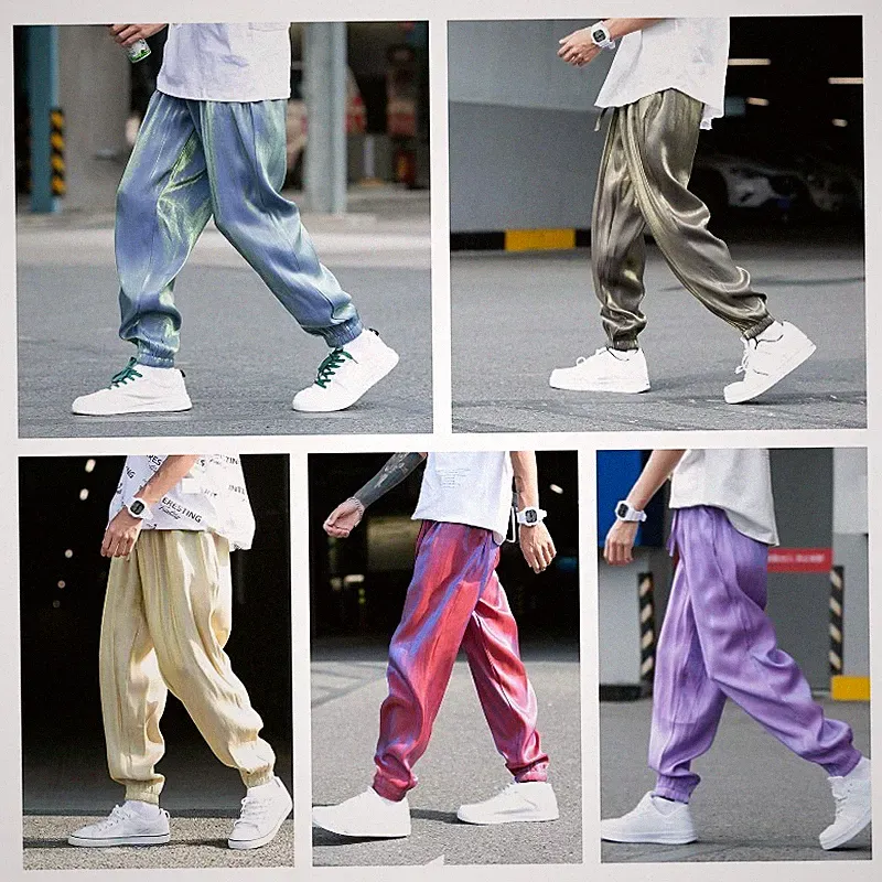 Unisex Herren Damen Eis Seide Glänzende Jogginghose Locker Dünn Atmungsaktiv