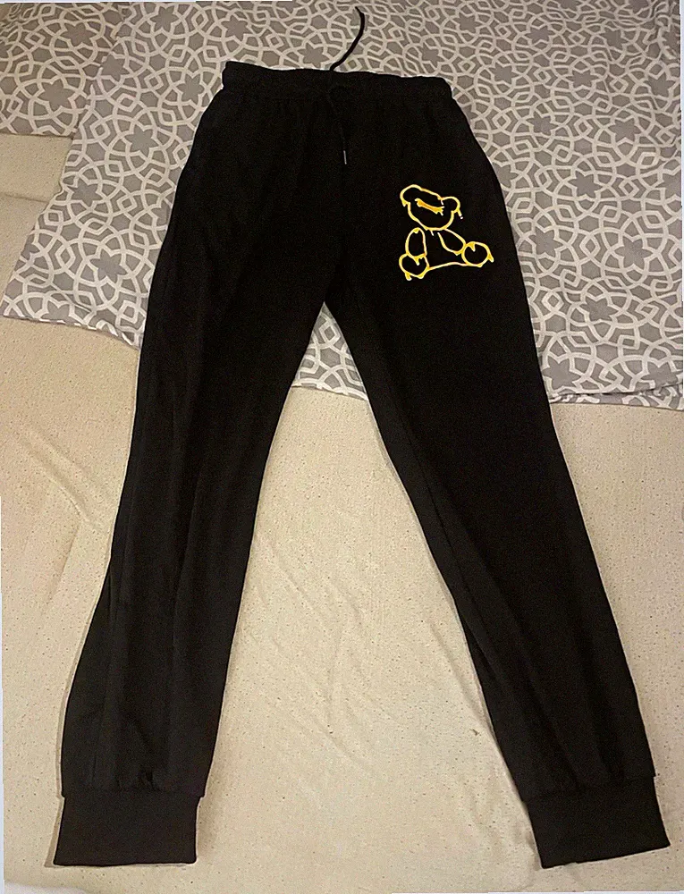 Unisex Jogginghose Schwarz Gr. L Normalgröße elastischer Bund Kordelzug Print