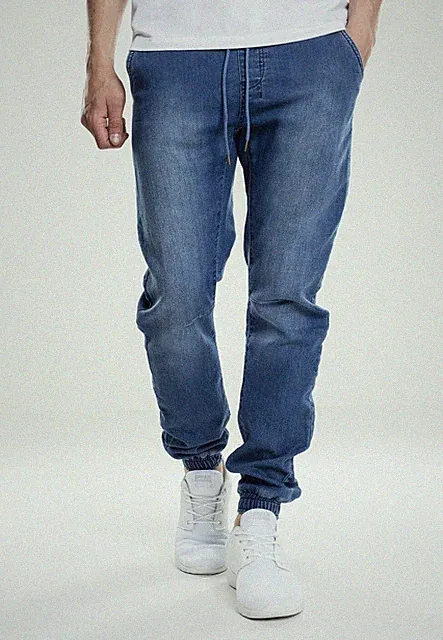 Urban Classics Hose Knitted Denim Jogpants Blue Washed