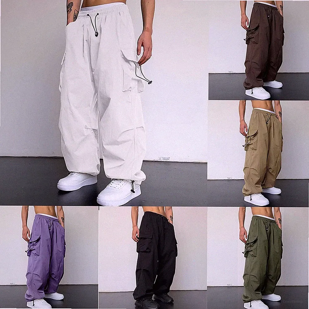 Urban Style Vintage Y2k Parachute Pants Herren Streetwear Wide Leg Jogginghose
