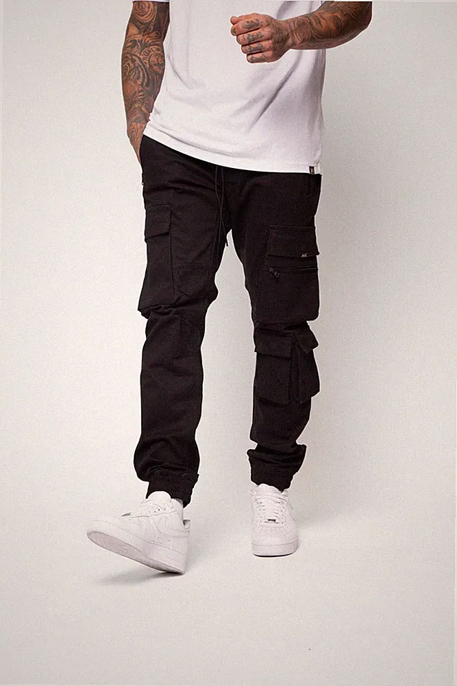Valere Milano Herren Cargohose Combat Chino Slim Baumwolle Tapered Jogginghose