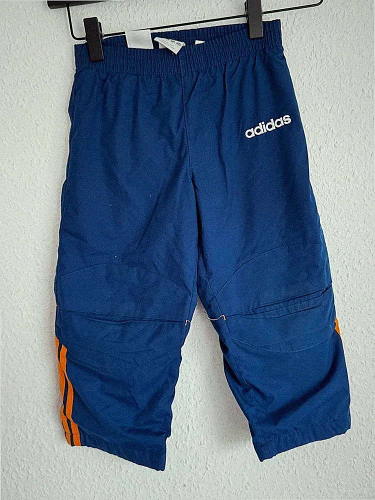 Vintage Adidas Kinder Navy Blau & Orange 3-Streifen Windbreaker Jogginghose