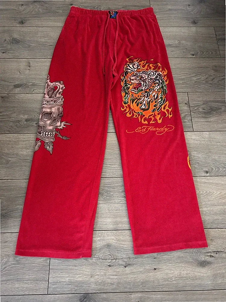 Vintage Ed Hardy Herren Jogging Freizeithose Sweathose W: Gr. 40/42, Rot