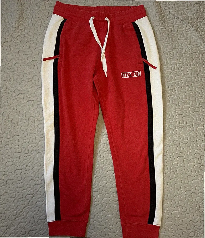 Vintage Nike Air Sweatpants Mens M Red Cotton Tapered Jogger Fleece-Lined Sports