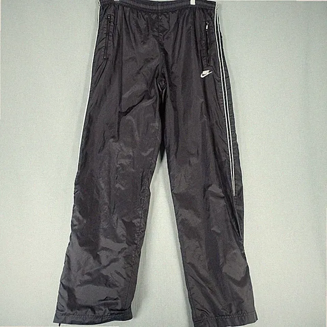 Vintage Nike Hose Herren Medium schwarz Swoosh Knöchelreißverschluss Trainingsanzug Y2K Silver Tab