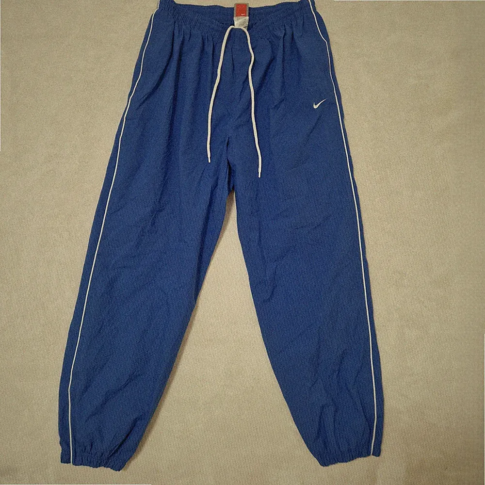 Vintage Nike Team Trainingshose Herren L Blau Windbreaker Knöchel Reißverschl