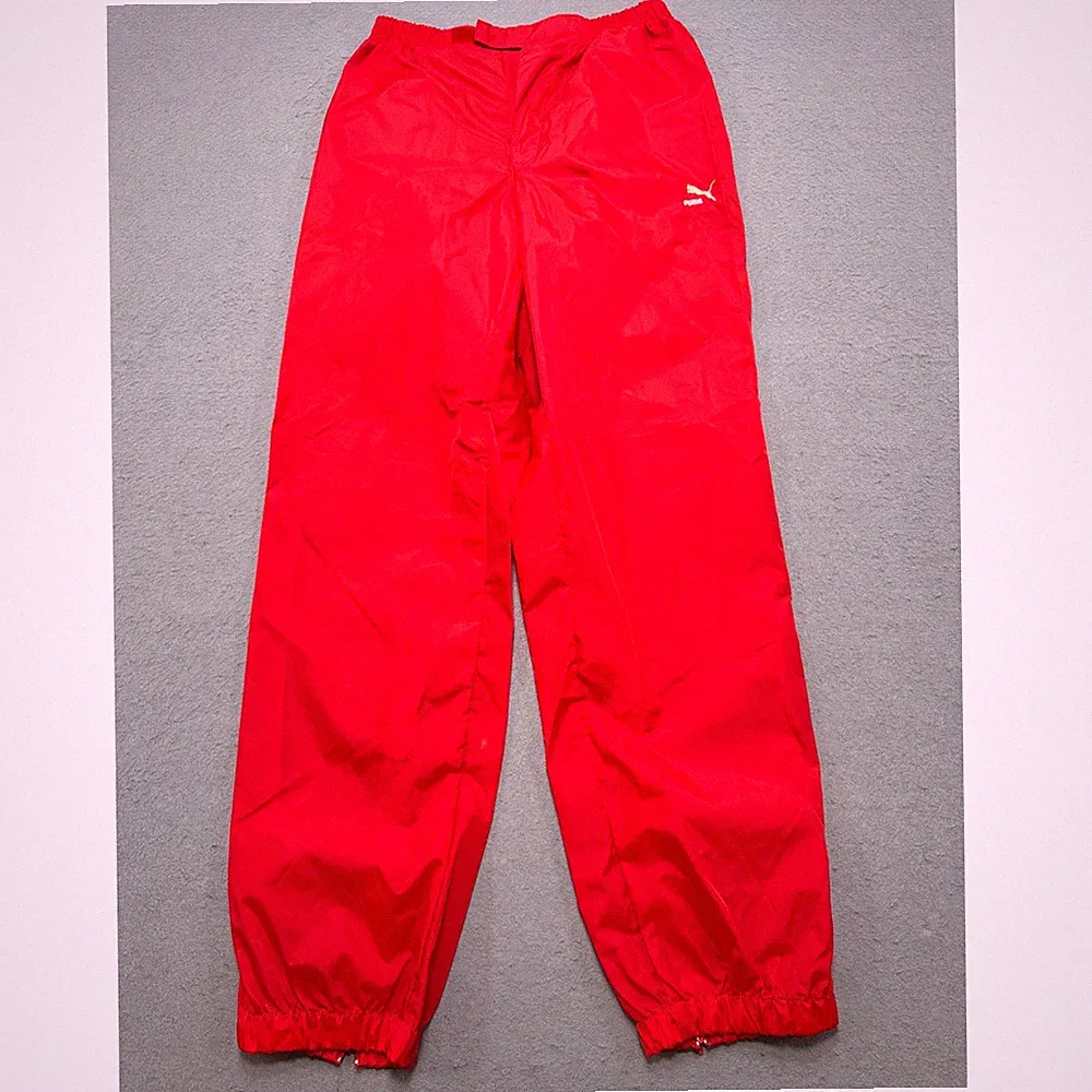 Vintage Puma Track Pants Men's Medium Red Nylon Waterproof Windbreaker Joggers