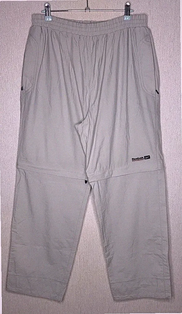 Vintage Reebok Shell Hose Zip Off Shorts Herren XL W38 "L32" beige Logo 90’s