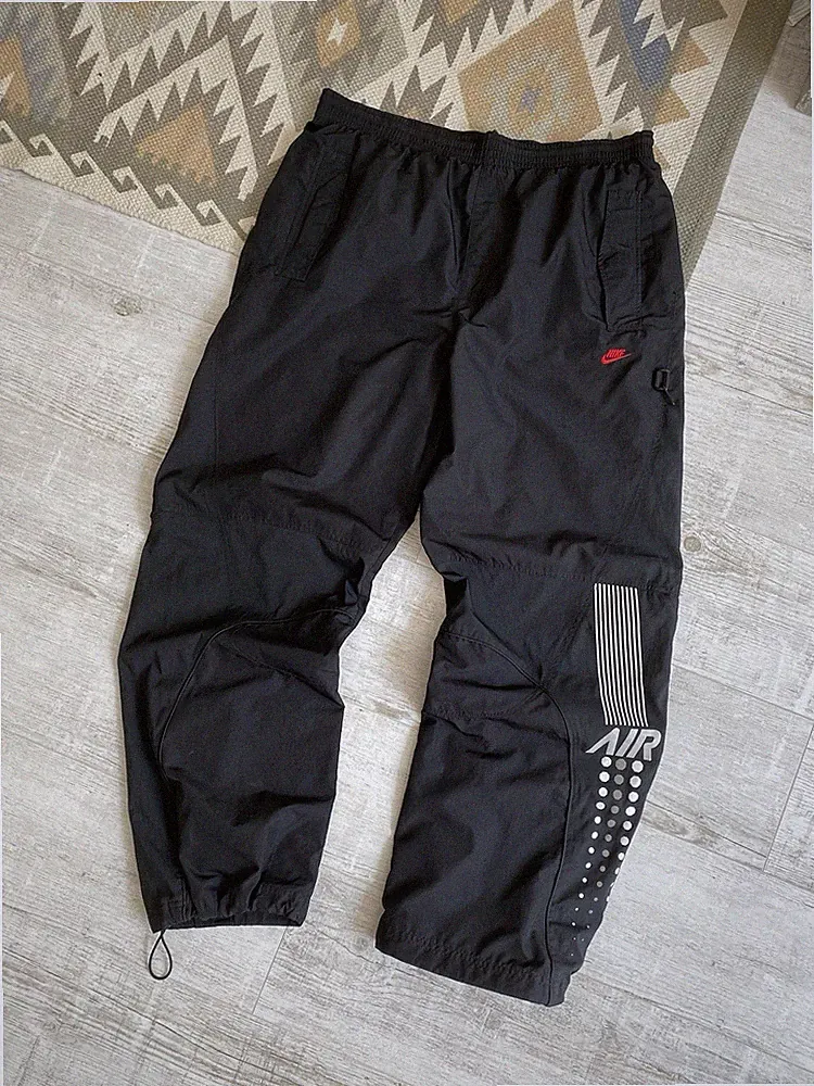 Vintage Y2k Nike Air Herren Nylon Schwarz Baggy Weite Jogginghose Hose Größe XL