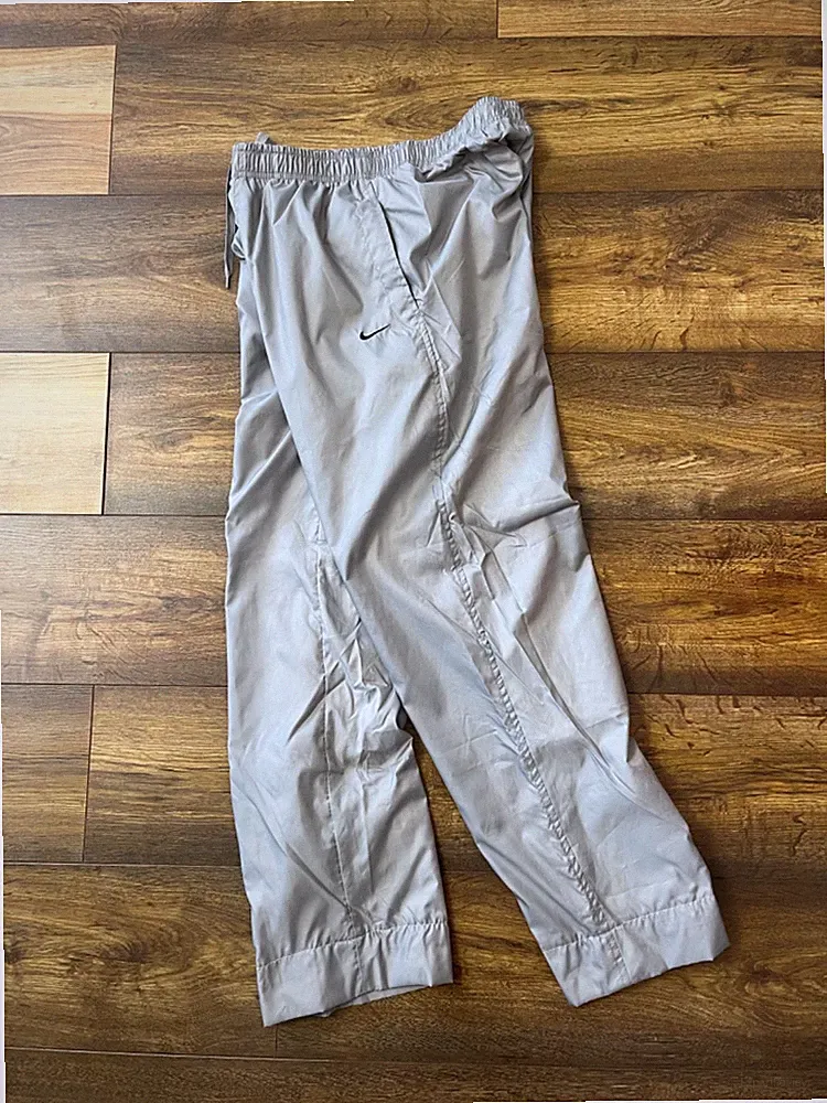 Vintage Y2K Nike Nylon Swoosh Baggy Track Pants Jogginghose Silber Herren - G...