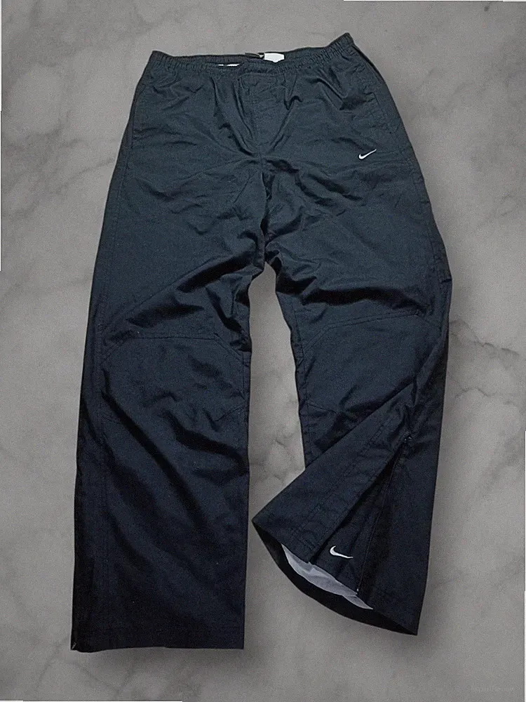 Vintage Y2K Nike Trackpants Baggy Fit Größe XL Open Leg Jogginghose Schwarz