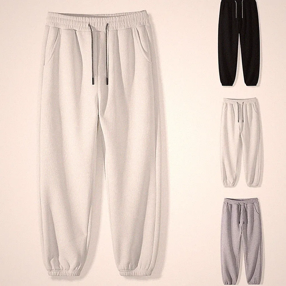 Waffelstrick Herren Jogginghose lose große Größen Kordelzug Jogger Paket Fuß