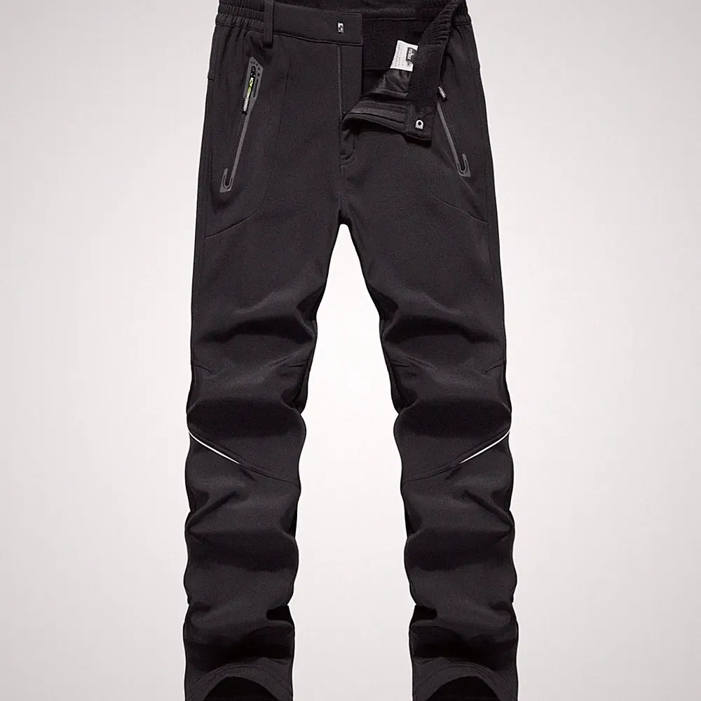 Wanderhose Herren Winter Fleece Softshellhose Schwarz Trekkinghose