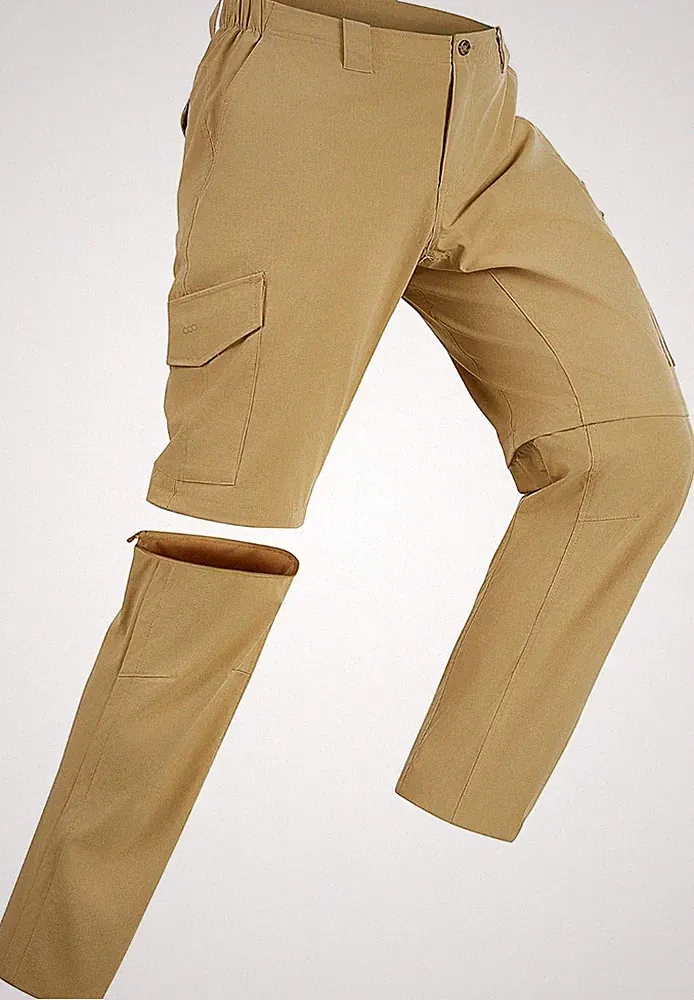 Wanderhose Herren Zip Off Trekkinghose Beigebraun 6 Taschen