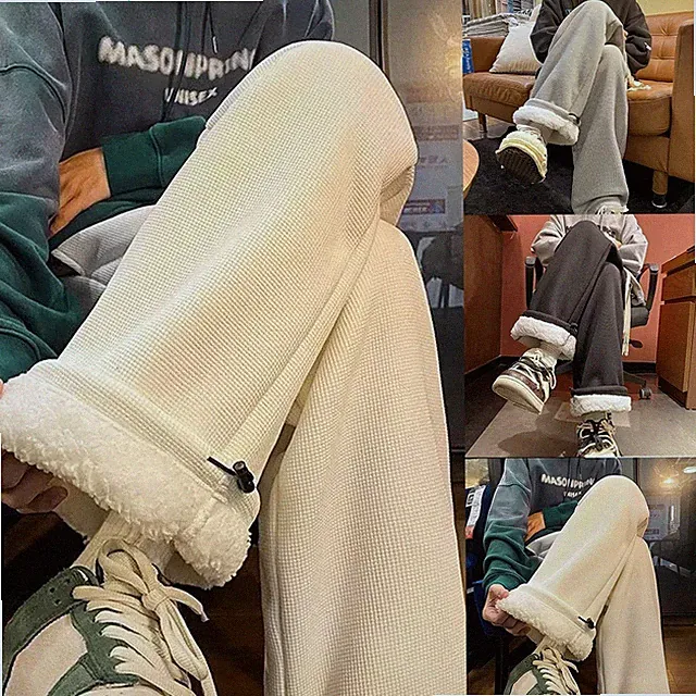 Warme Fleece gefütterte Herren Jogginghose Straight Fit lockere bequeme Hose